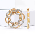 Interlocking Ring Chain Brooch With Clear Crystals in Gold Tone view 2
