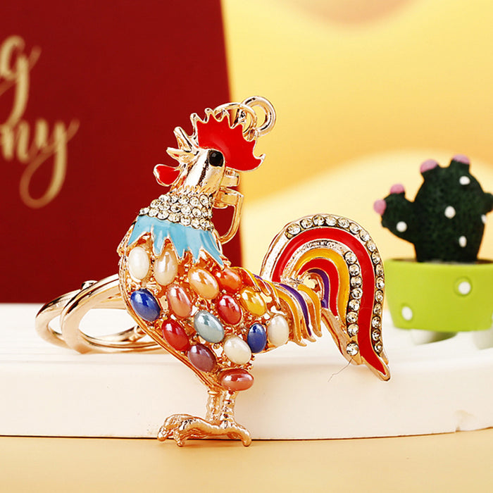 Mixed Jeweled Rooster and Hen Keychains in Three Distinct Designs