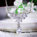 Silver Marquise Flower Teardrop Pendant Necklace Alloy view 4