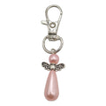 Pink Pearl Teardrop Angel Wing Silver Keychain Clip view 5