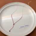 Pink Rhinestone Y Lariat Necklace Silver Crystal Drop view 1