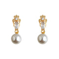 Gold-Tone Crown Marquise Clear Stone Pearl Drop Earrings view 5