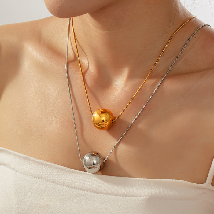 Gold Steel Ball Pendant Snake Chain Titanium Steel Necklaces