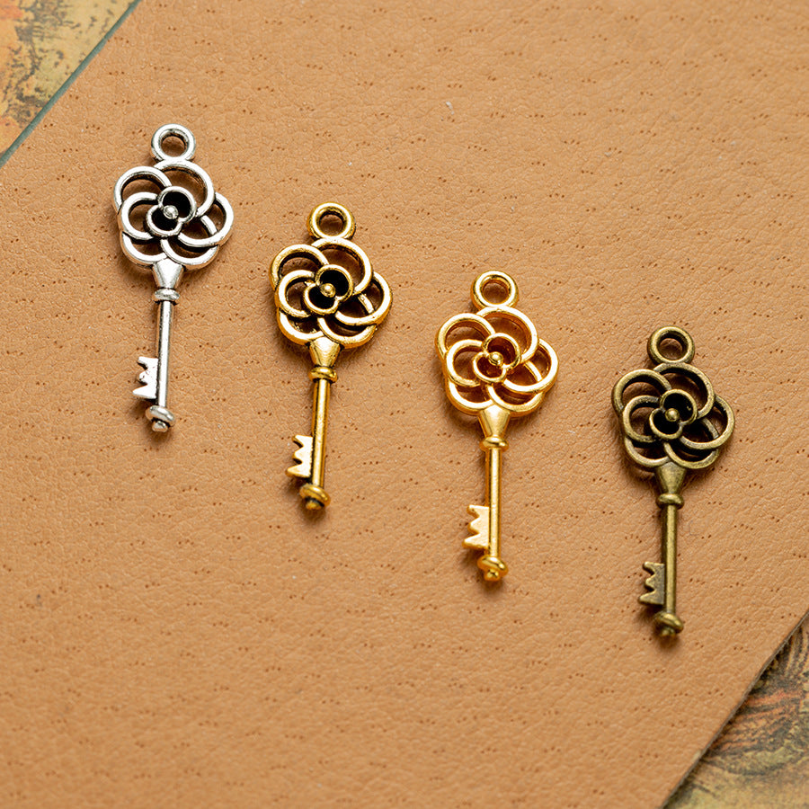 27x10mm Double-Sided Rose Alloy Pendant Charm