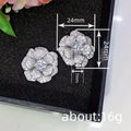 Silver Tone Pave CZ Camellia Flower Stud Earrings Pair view 4