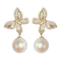Gold and Silver Butterfly Crystal Pearl Drop Earrings view 5