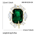 Emerald Green Oval Gem Brooch Gold Clear Rhinestone Star Pin view 4