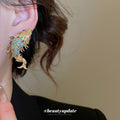 Gold Blue Crystal Koi Fish Stud Earrings Decorative Jewelry view 3