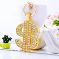 Crystal Dollar Sign Keychain with Gold Tone Ring and Lobster Clasp view 1