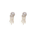 Pearl Top Earrings With Crystal Chain Fringe Fashion Jewelry Accessories view 5