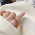 Silver Open Double Band Heart CZ Adjustable Ring Two Colors view 2