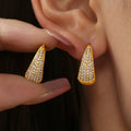Teardrop Pave Hoop Earrings Zircon Blue Pine Three Sizes view 3