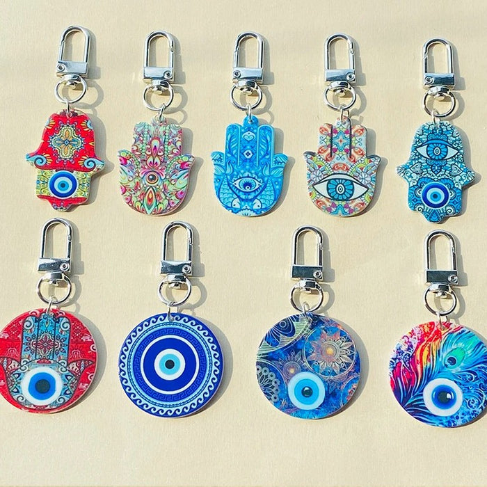 Acrylic Hamsa Evil Eye Keychains Silver Lobster Clasp 8 Prints