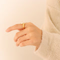 Gold And Steel Open Rings Rectangular White Shell Inlay view 4