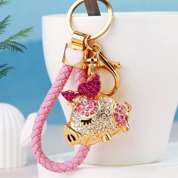 Jeweled Flying Pig Keychains in Three Colors with Two Wrist Loop Only Options
