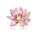 Pink Aqua and Blue Lotus Pearl Look Gold Tone Metal Brooch Pin view 5