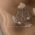 Silver Irregular Wavy Geometric Frame Ball Drop Stud Earrings view 1