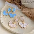 Gold-Tone Light Blue Enamel Daisy Flower Drop Earrings view 3