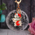 Crystal Lucky Cat Keychains with Faux Fur Pompoms in Sixteen Options view 10
