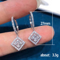 Silver Square Emerald Cut Halo Huggie Drop Earrings view 5