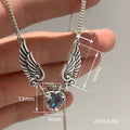Antique Silver Heart Crown Wings Necklace Color CZ view 4