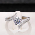 Silver Tone Bypass Solitaire Crystal Ring with Polished Metal Finish view 4