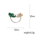 Green Lotus Leaf and Flower Brooch with Detailed Metal-tone Finish view 5