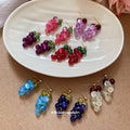 Translucent Grape Cluster Drop Stud Earrings With Decorative Metal Accents view 3