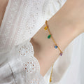 Gold Multicolor Zircon Charm Station Necklace and Bracelet view 6