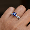 White Gold Blue Princess Cut Twist Band Ring Sizes 6-10 view 3