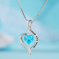 Silver Tone Mom Heart Blue Crystal Pendant Necklace view 2