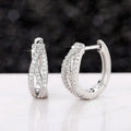 Silver Tone Crossover Wave Clear Crystal Hoop Earrings view 3