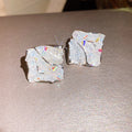 Iridescent Textured Square Silver Tone Stud Earrings view 6