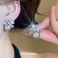 Pearl And Crystal Cluster Silver Tone Stud Earrings view 1