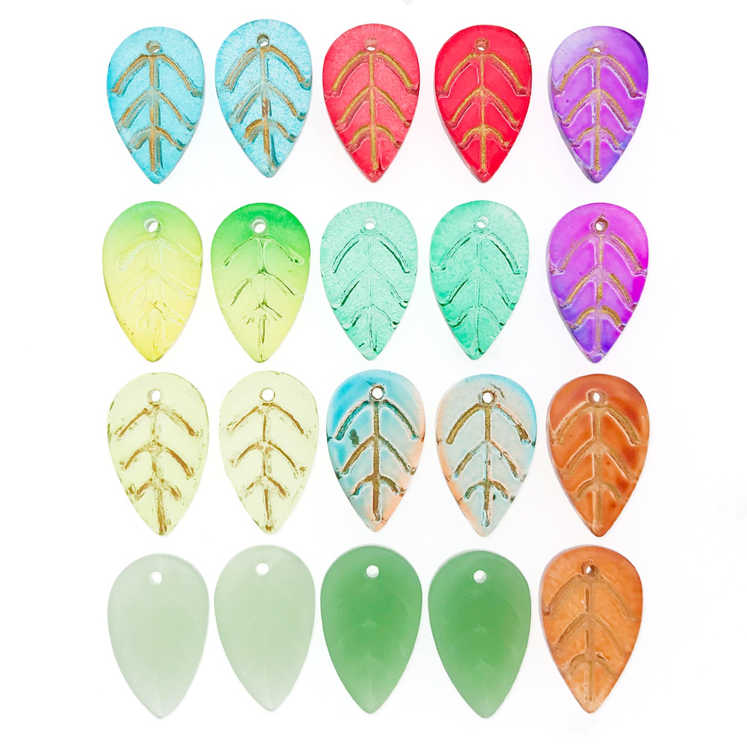 Vintage Glass Gilt Leaf Charm Pendant for Hairpin Tassel Jewelry Making