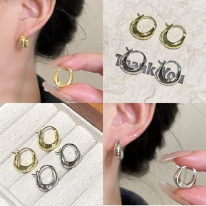 Smooth Chunky U Shape Huggie Hoop Earrings in Two Tones