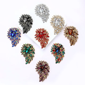 Large Crystal Leaf Cluster Brooch in Nine Colors Decorative Lapel Pin
