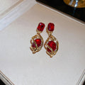Gold Twisted Green Crystal Drop Earrings Polished Metal Jewelry view 7