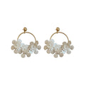 White Floral Gold Tone Large Hoop Earrings Statement Jewelry view 5