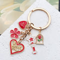 Red Rose Heart Wand and Lipstick Metal Keychain Set view 1