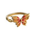 Gold Tone Red Orange Butterfly Open Adjustable Ring For Women view 5