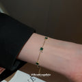 Green Square Crystal Gold Tone Delicate Chain Bracelet view 1