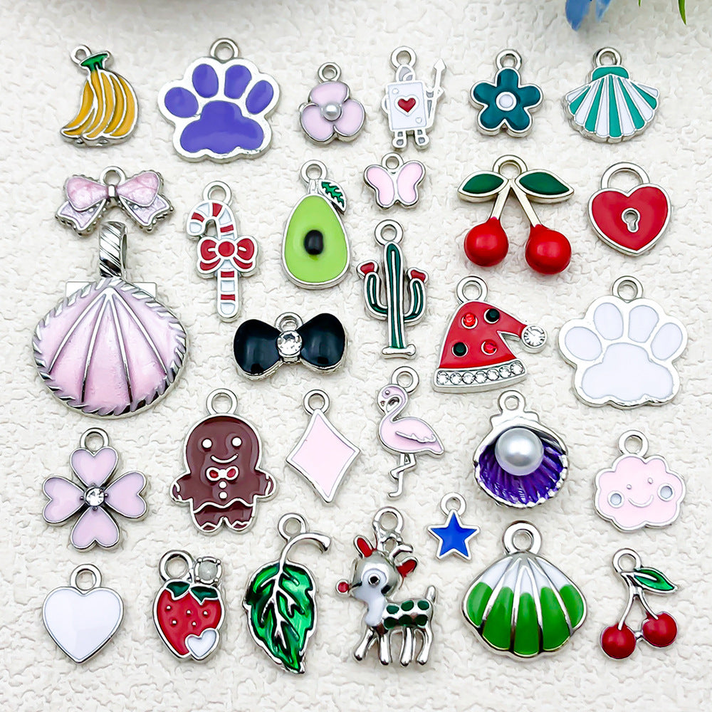 Enamel Zinc Alloy Cherry Banana Fruit Charm Pendant for DIY Keychain Jewelry