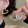 Open Heart Stud Earrings in Gold and Silver Tones Fashion Jewelry view 2