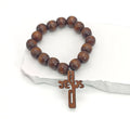 Coffee Wood Bead Stretch Bracelet Jesus Cross Charm view 1
