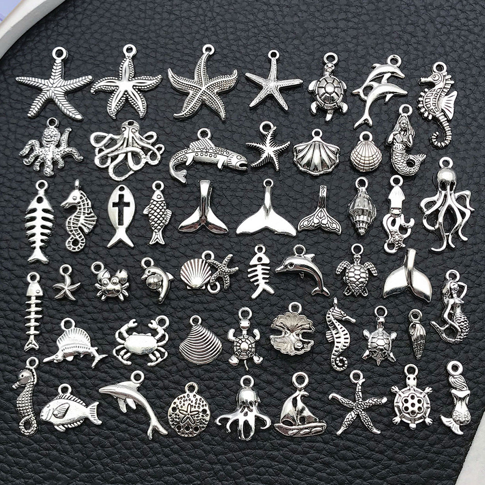Antique Silver Zinc Alloy Starfish Seahorse Charm Pendants for DIY Ocean Jewelry Making