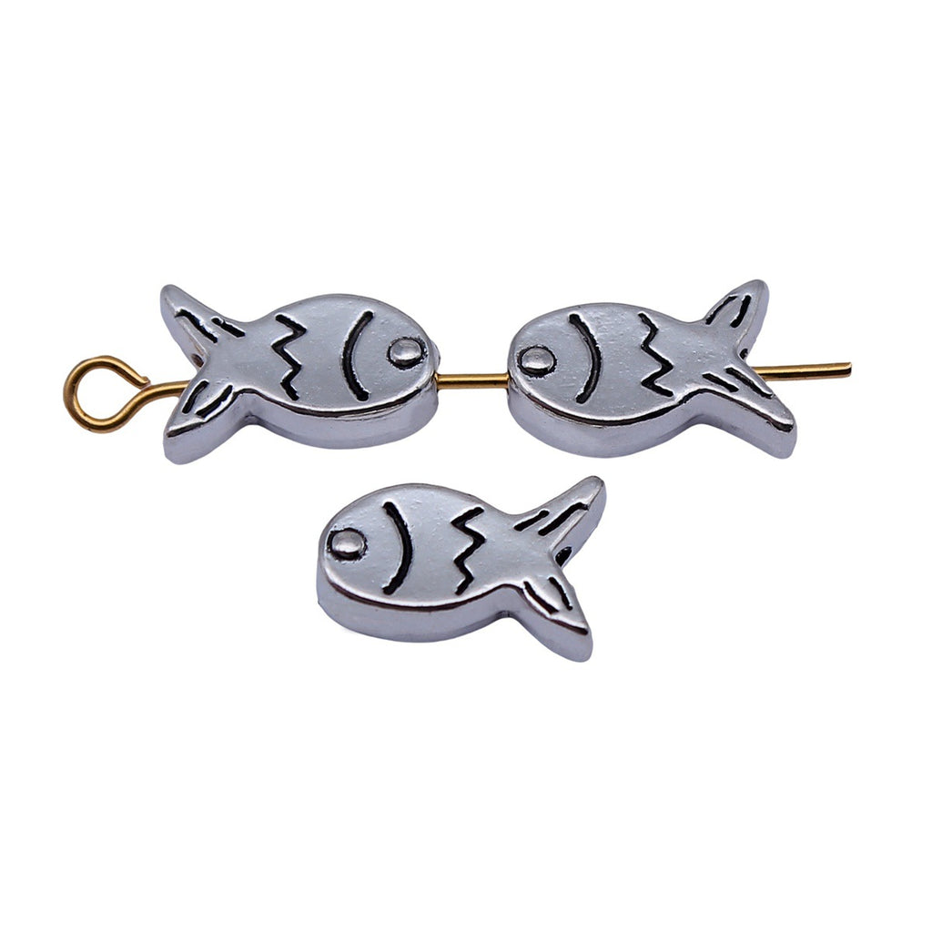 11x7.8x3.8mm 0.9g Antique Silver Zinc Alloy Double Sided Fish Small Hole Beads for DIY Bracelet Making