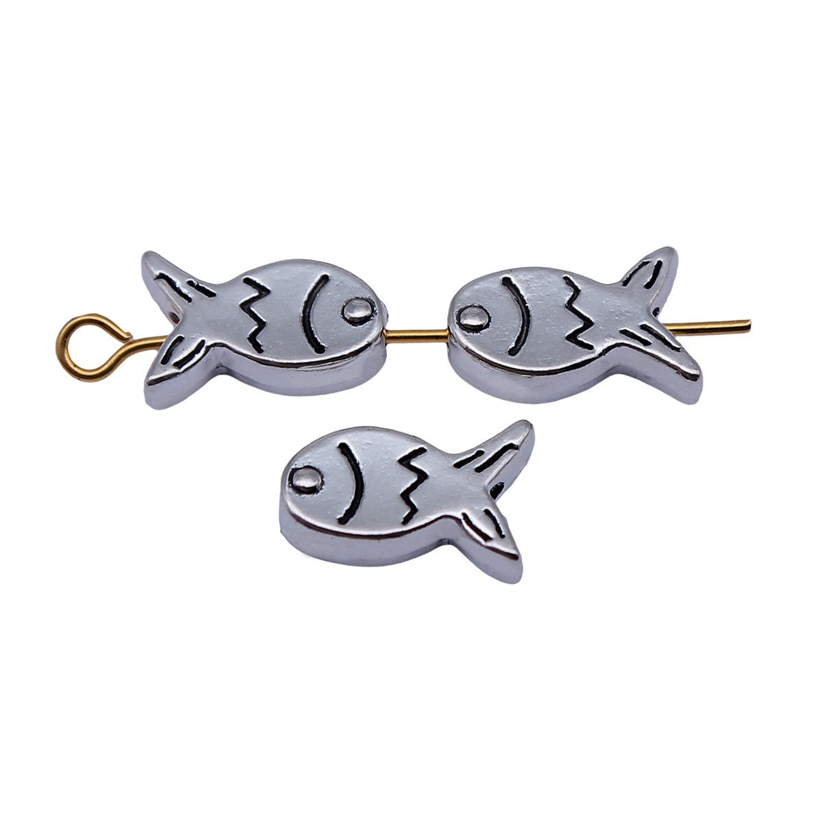 11x7.8x3.8mm 0.9g Antique Silver Zinc Alloy Double Sided Fish Small Hole Beads for DIY Bracelet Making