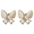Beige Cat-Eye Glass Butterfly Stud Earrings Gold CZ Accents view 5