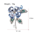 Blue Silver Tone Floral Bouquet Crystal Pearl Look Metal Brooch Pin view 2